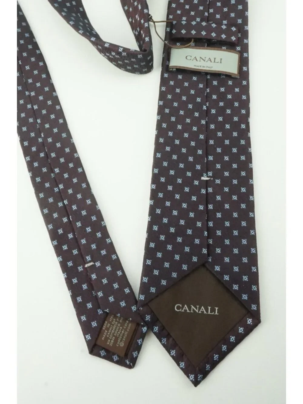 Canali Macclesfield Neat Merlot Baby Blue Silk Tie Brand New With Tags
